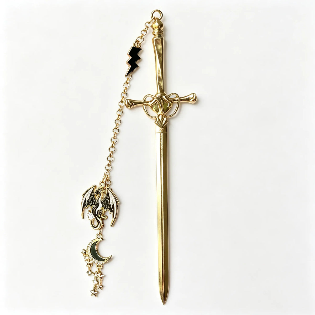 🔥Last Day Rock-Bottom OFF - ⚔️Fantasy Sword Metal Bookmark With Dragon & Moon Charms📚