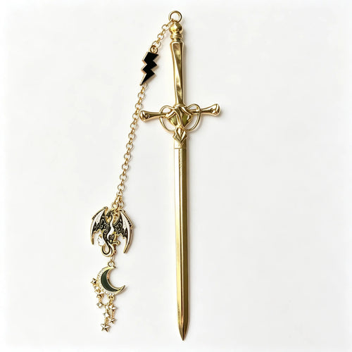 🔥Last Day Rock-Bottom OFF - ⚔️Fantasy Sword Metal Bookmark With Dragon & Moon Charms📚