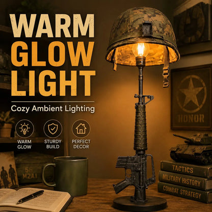 🪖 Tactical Rifle & Helmet Table Lamp💡| ⚡Trigger Switch Military-Style Decor🔥