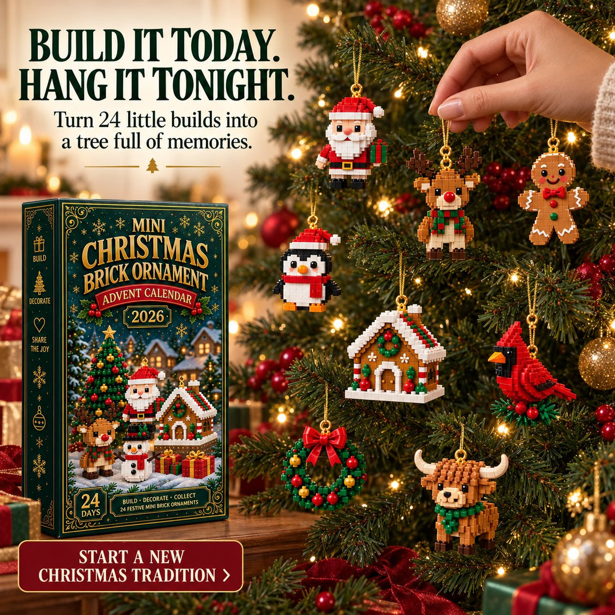 ⏳ Last day to save 50% – 🎄 Mini-Brick Christmas Ornament Advent Calendar | 24 unique festive buildable designs 🧱
