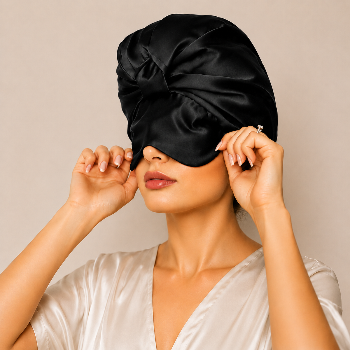 Silk Sleep Bonnet with Foldable Eye Mask – Anti-Frizz Hair & Light-Blocking Comfort