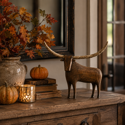 🐂✨ Vintage Longhorn Bull Sculpture – Rustic Western Charm & Bold Home Decor 🤠🏡