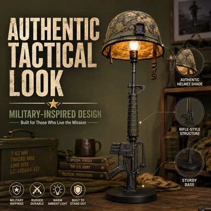 🪖 Tactical Rifle & Helmet Table Lamp💡| ⚡Trigger Switch Military-Style Decor🔥