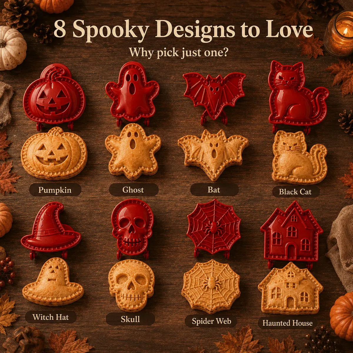 🎃🎄8-Piece Holiday Hand-Press Pastry Molds Cookie Pie Baking Tools🥧✨