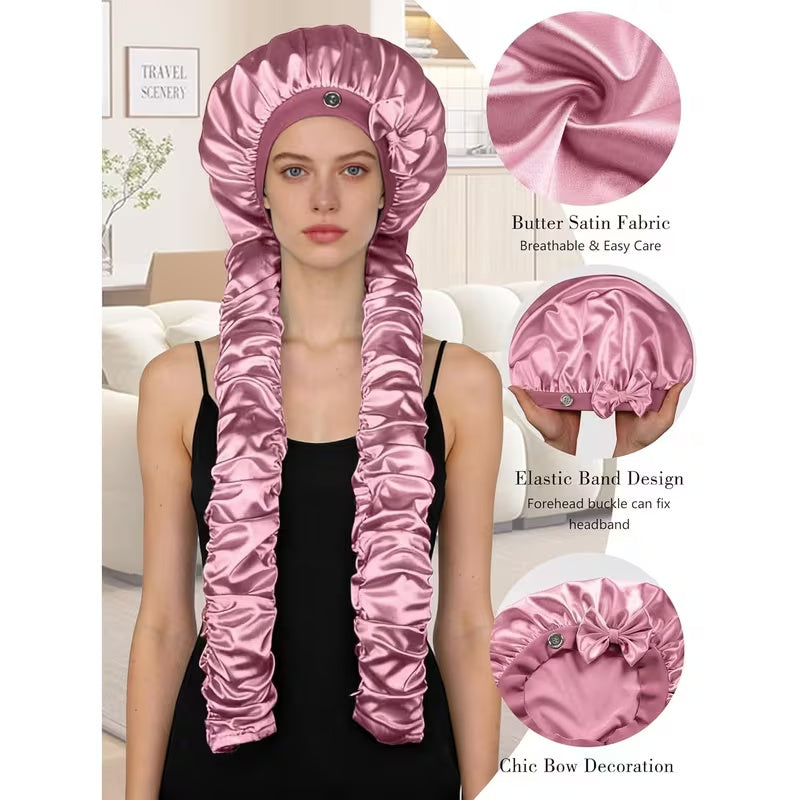2-in-1 Heatless Curling Wrap Bonnet – Satin Sleep Cap for Effortless Curls & Hair Protection