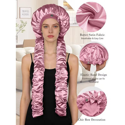 2-in-1 Heatless Curling Wrap Bonnet – Satin Sleep Cap for Effortless Curls & Hair Protection