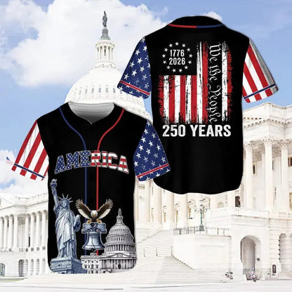🦅 Patriotic USA All-Over Print Baseball Jersey — America 250th Semiquincentennial Edition (1776–2026) 🇺🇸