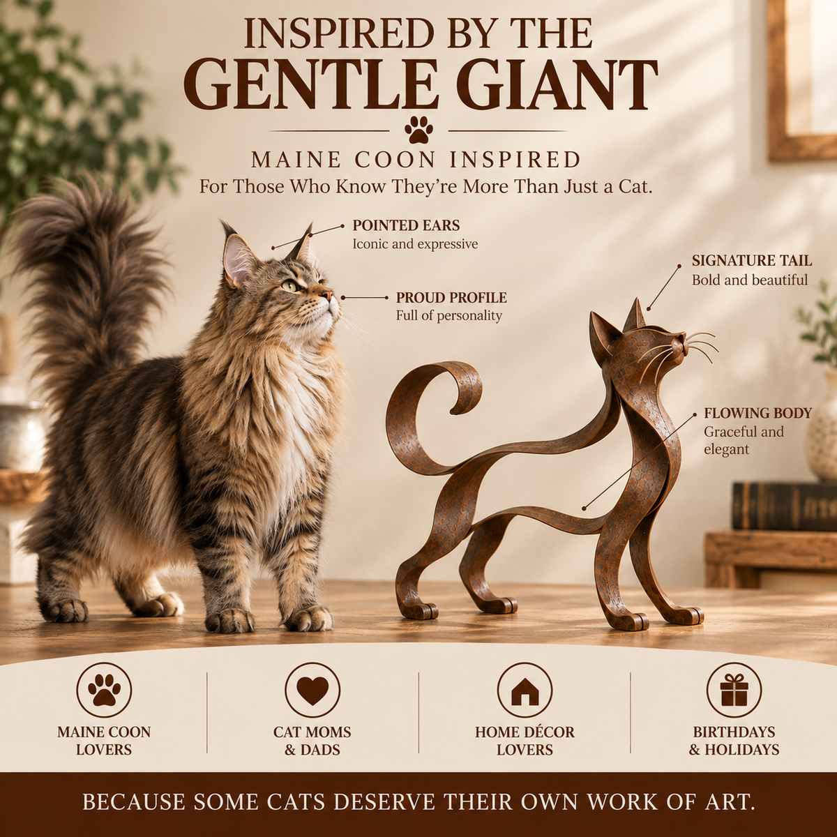📣 50% OFF Today!-🐱 Maine Coon-style metal cat sculpture