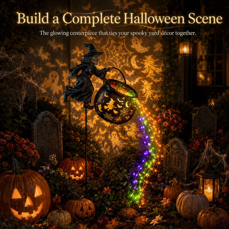 🧙‍♀️✨ Halloween Witch Cauldron Light – Spooky Garden Glow for a Magical Night 🎃🕯️