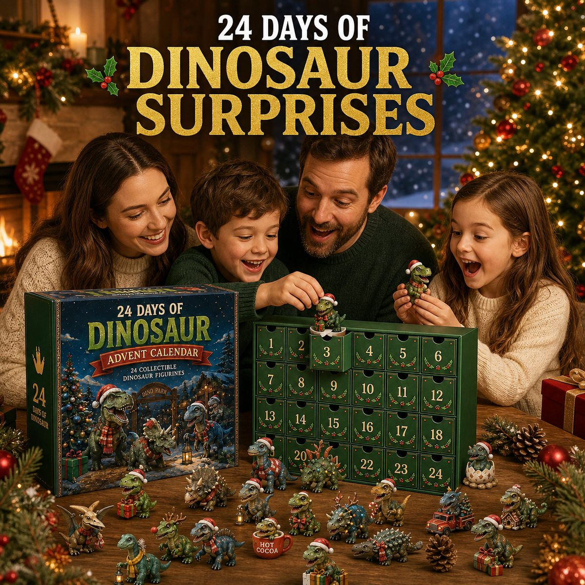 🦖24 Days of Dinosaur Christmas Advent Calendar – 24 Collectible Dino Figurines Holiday Surprises