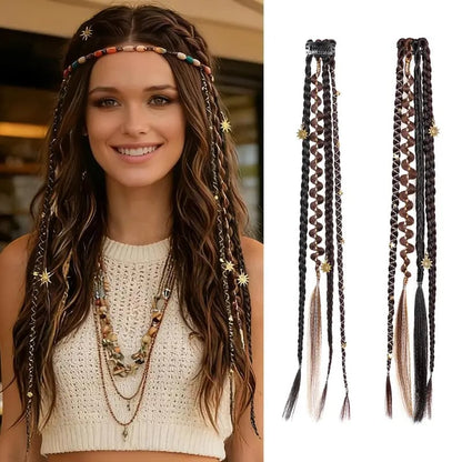 🌿🎨 Boho Beaded Clip-In Braids – Effortless Festival & Everyday Hair Transformation(✨2Pcs)
