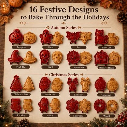 🎃🎄8-Piece Holiday Hand-Press Pastry Molds Cookie Pie Baking Tools🥧✨