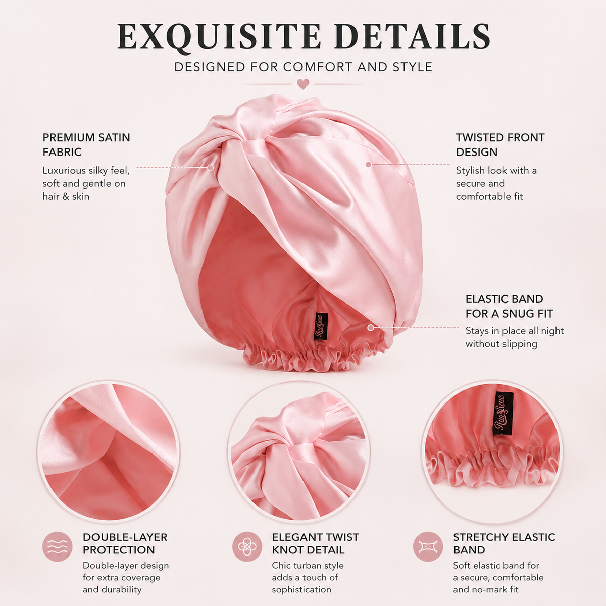 Luxury Satin Sleep Turban- Double Lined 19 Momme Silk Turban