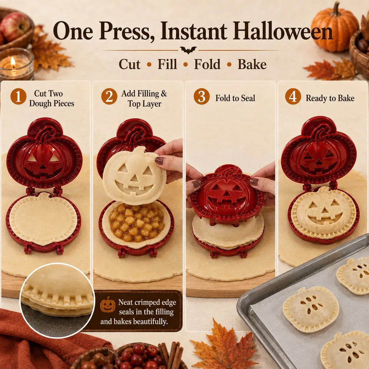 🎃🎄8-Piece Holiday Hand-Press Pastry Molds Cookie Pie Baking Tools🥧✨