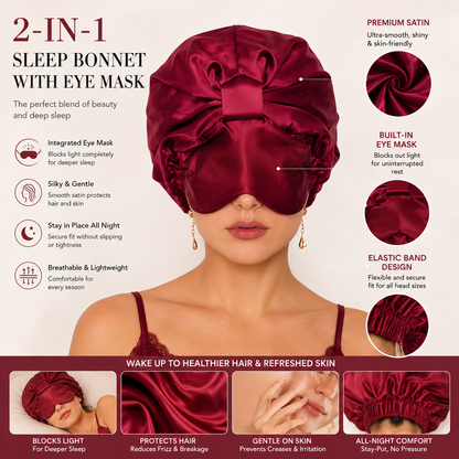 Silk Sleep Bonnet with Foldable Eye Mask – Anti-Frizz Hair & Light-Blocking Comfort