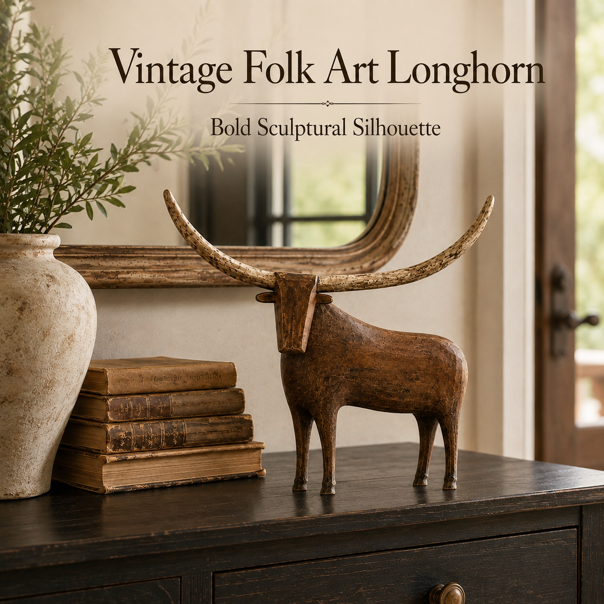 🐂✨ Vintage Longhorn Bull Sculpture – Rustic Western Charm & Bold Home Decor 🤠🏡