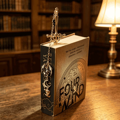 🔥Last Day Rock-Bottom OFF - ⚔️Fantasy Sword Metal Bookmark With Dragon & Moon Charms📚
