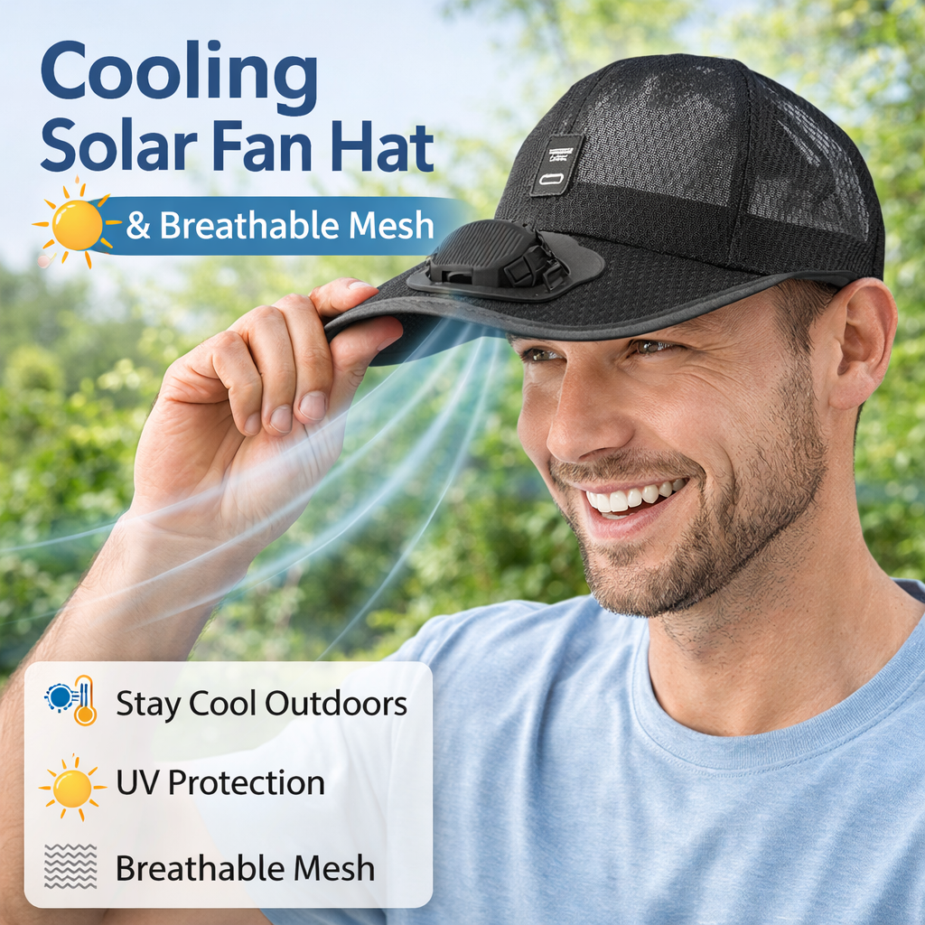 Cooling Solar Fan Hat – UV Protection & Breathable Mesh