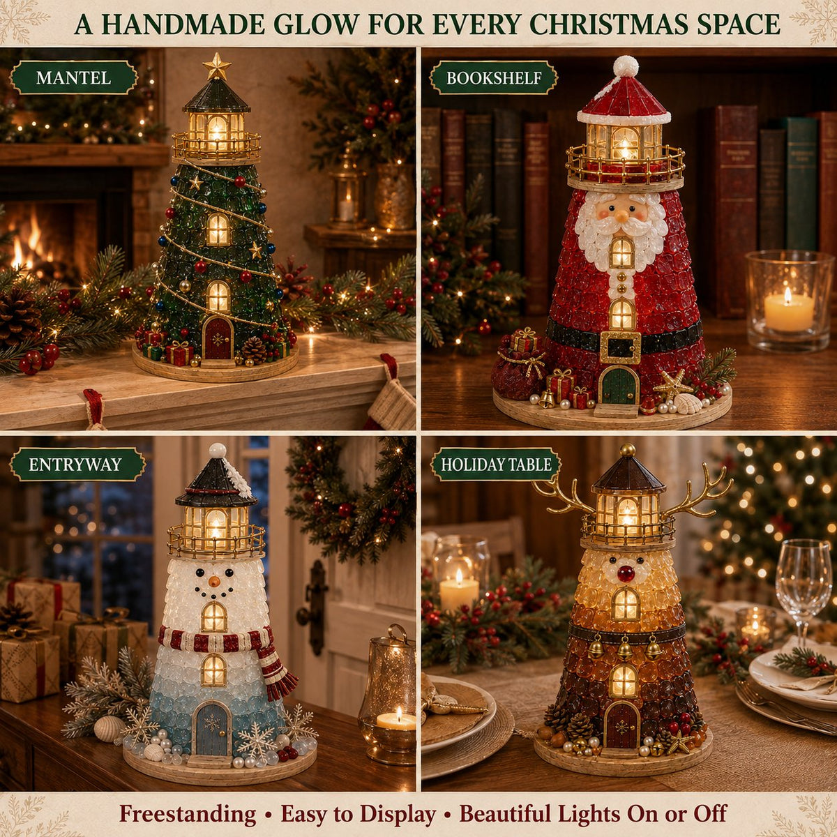 🎄✨DIY Lighted Christmas Lighthouse Kit Handmade Sea Glass Craft Gift💕