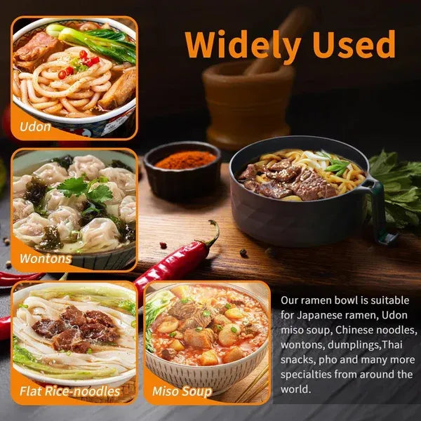 🔥 5-Piece Wheat Straw Ramen Bowl Draining Design Microwave Safe Noodle Cooke with Chopsticks🍜
