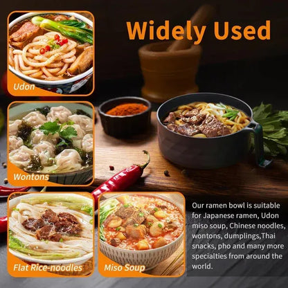🔥 5-Piece Wheat Straw Ramen Bowl Draining Design Microwave Safe Noodle Cooke with Chopsticks🍜
