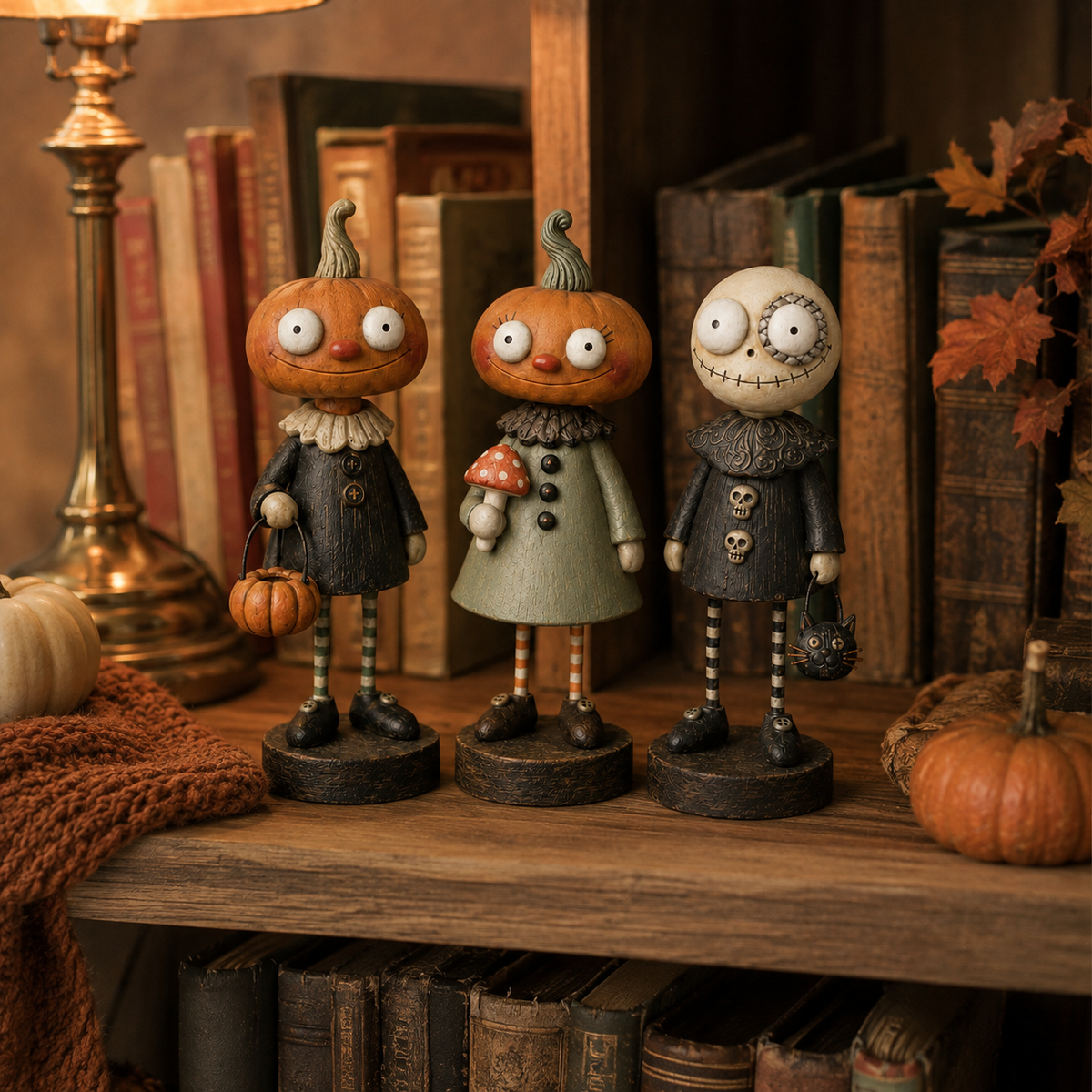 🎃👻 Primitive Pumpkin Friends – Vintage Halloween Figurines for Cozy Spooky Décor! 🕯️🧡