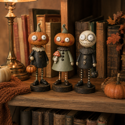 🎃👻 Primitive Pumpkin Friends – Vintage Halloween Figurines for Cozy Spooky Décor! 🕯️🧡
