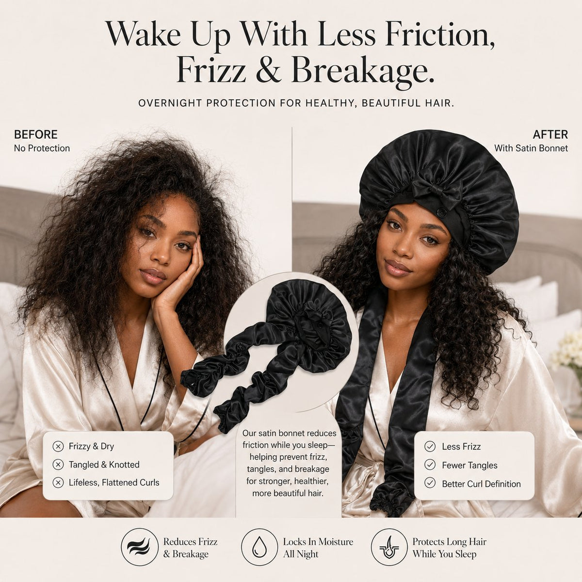 Satin/Silk Bonnet for Long Curly Hair