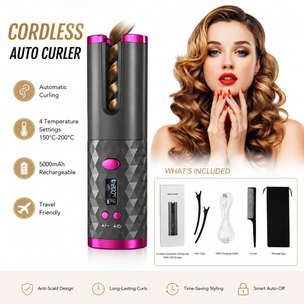 Cordless Automatic Hair Curler for Effortless Styling