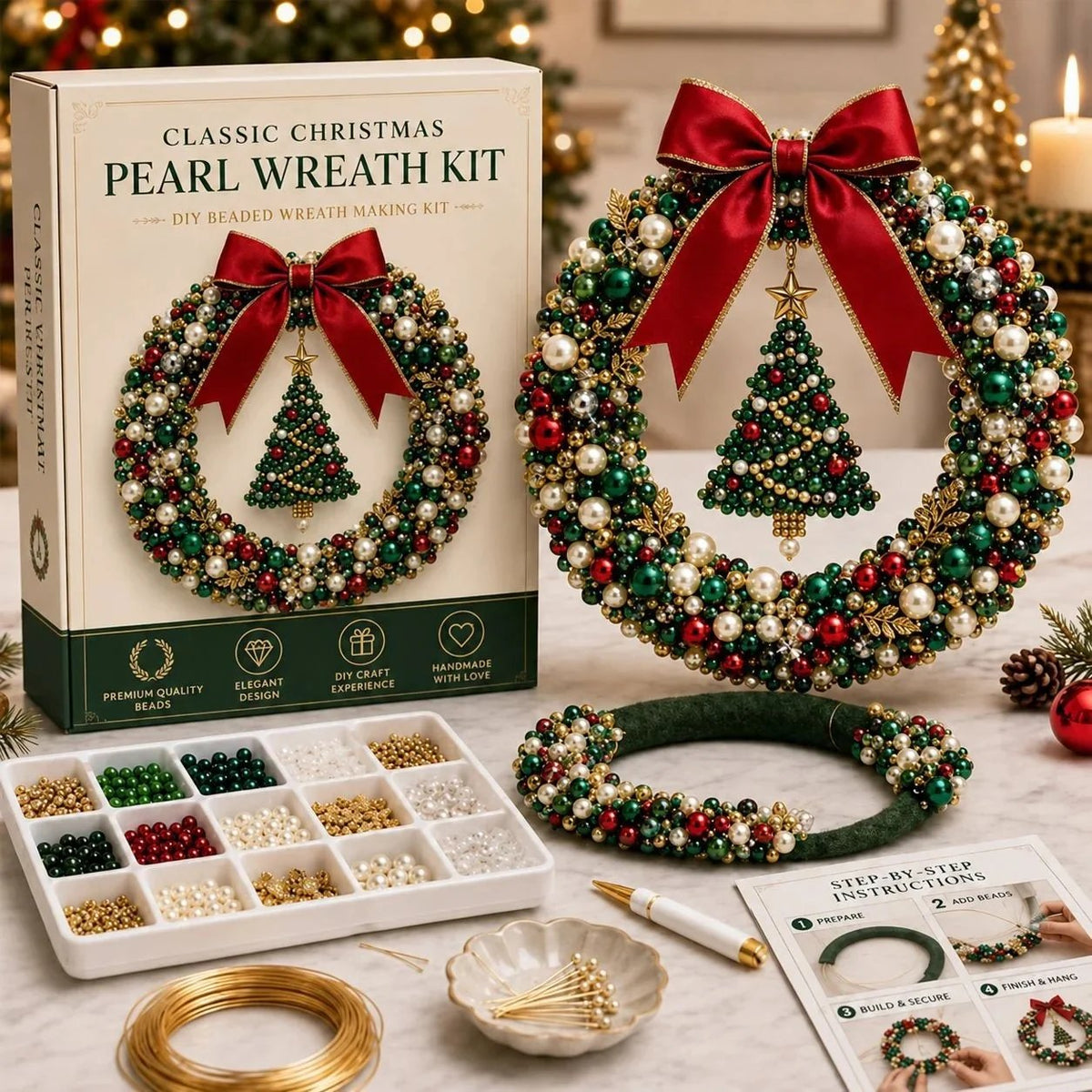 🎄✨ Plymagic DIY Christmas Wreath Pearl Art Kit🎁