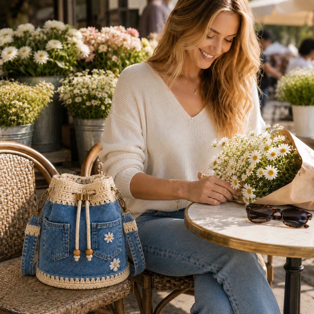 🔥HOT SALE 50% OFF✨👜Handmade Denim Crochet Bucket Bag