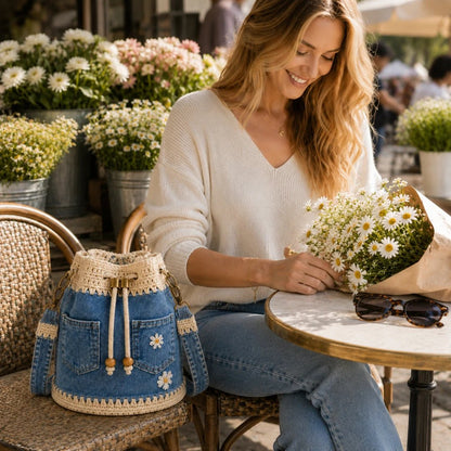 🔥HOT SALE 50% OFF✨👜Handmade Denim Crochet Bucket Bag