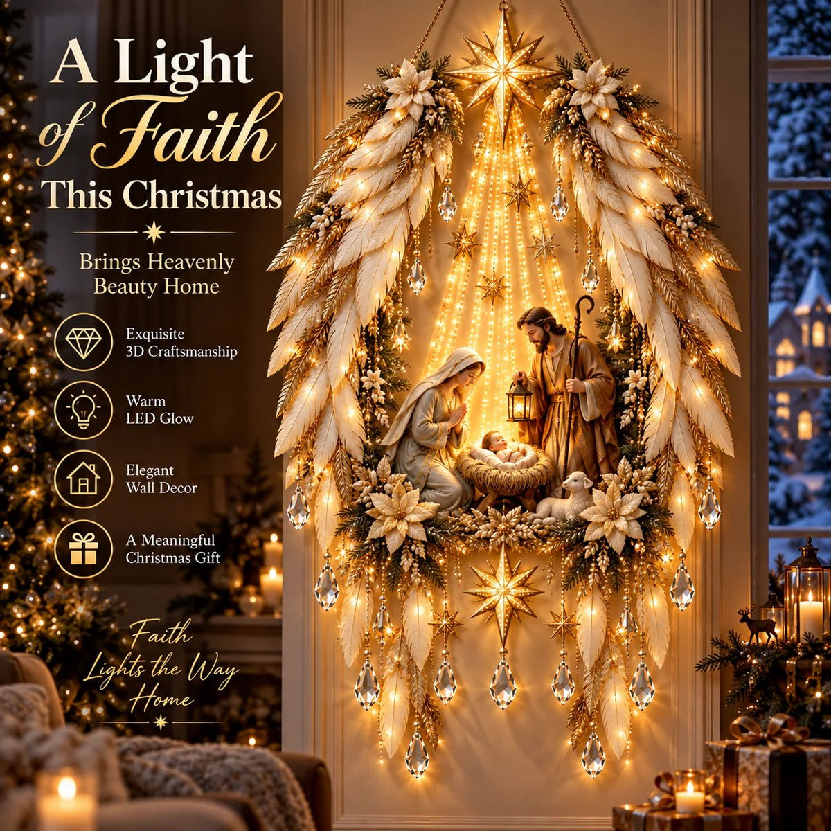👼 Heavenly Angel Wings Nativity Light✨ – Lighted Christmas Wall Decor  ✈️