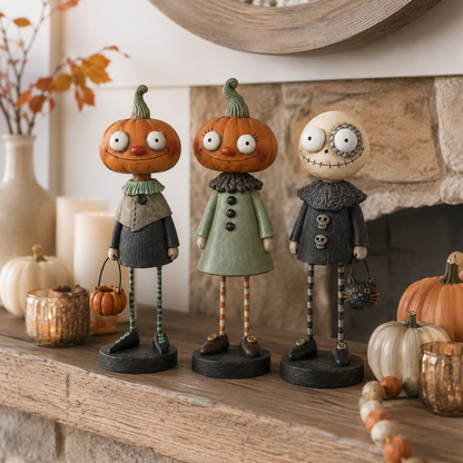 🎃👻 Primitive Pumpkin Friends – Vintage Halloween Figurines for Cozy Spooky Décor! 🕯️🧡