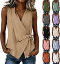 Women's Wrap Tank Top Ruched Tie Side V Neck