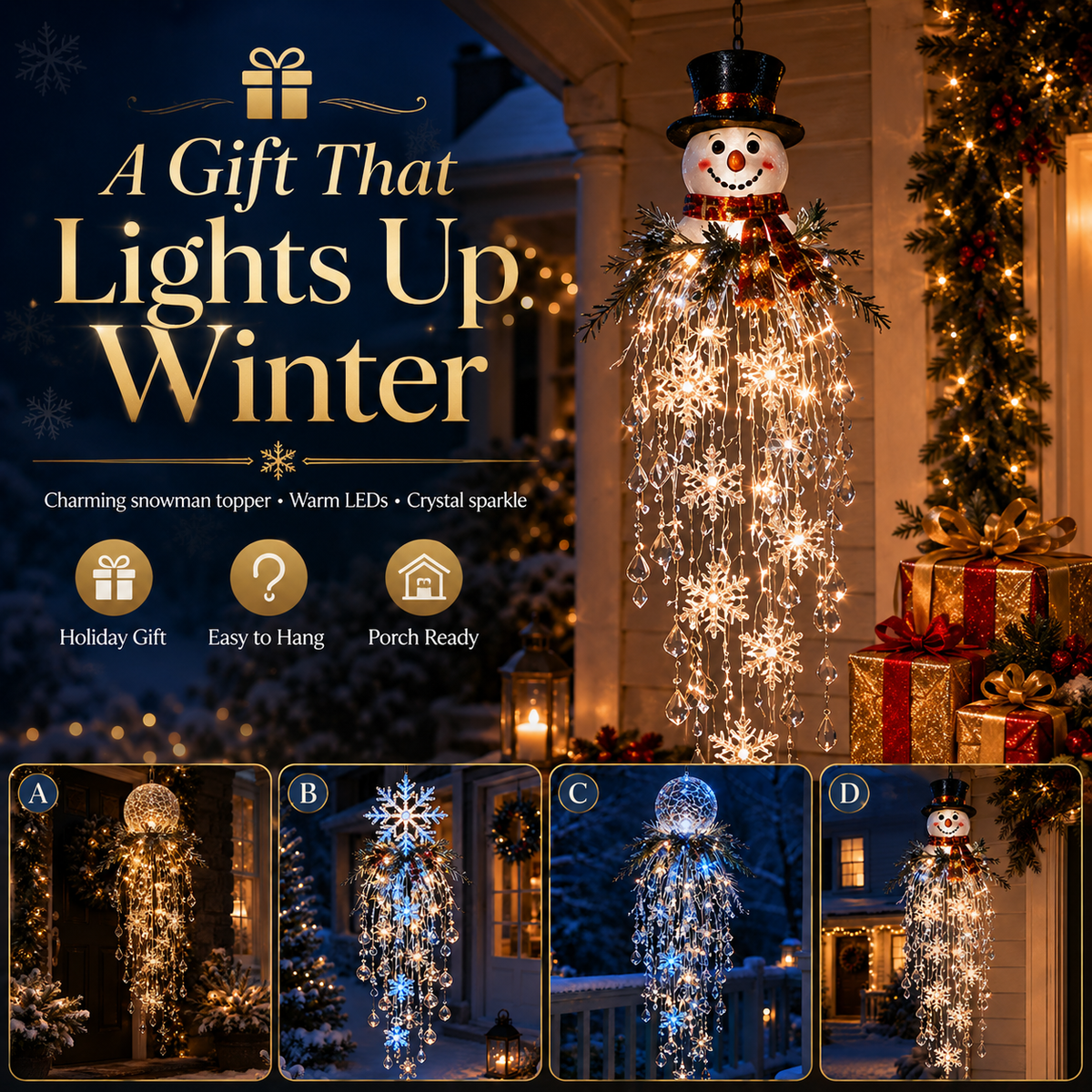🔥LAST DAY 50% OFF❄️Christmas Hanging Snowflake & Crystal LED Light | Sparkling Porch & Holiday Decor✨