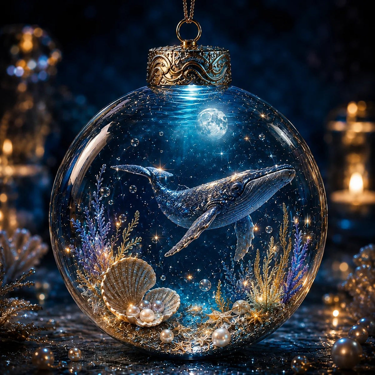 🌊 Ocean Series Illuminated 3D Model Decoration Collection | Clear Display Ornament with Detailed Sea Creatures, Coral, Shell & Pearl-Style Accents ✨
