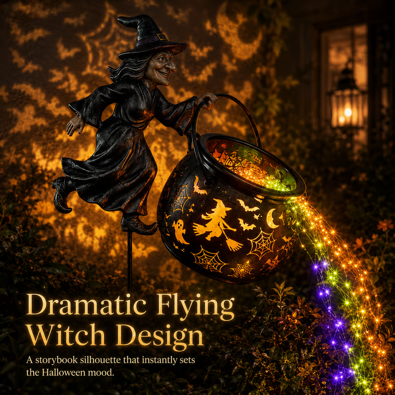 🧙‍♀️✨ Halloween Witch Cauldron Light – Spooky Garden Glow for a Magical Night 🎃🕯️