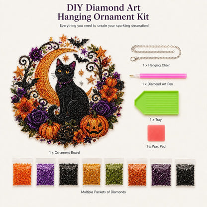 🔥Last Day 50% OFF-🎃Halloween Black Cat Moon Diamond Art Hanging Ornament Kit