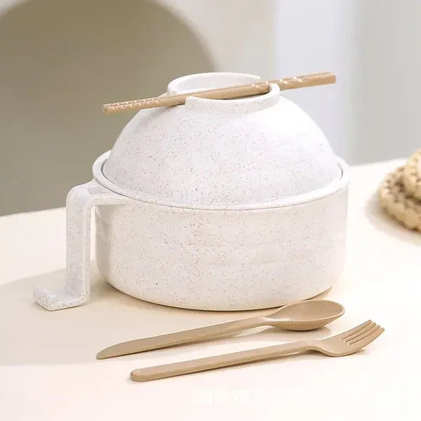 🔥 5-Piece Wheat Straw Ramen Bowl Draining Design Microwave Safe Noodle Cooke with Chopsticks🍜