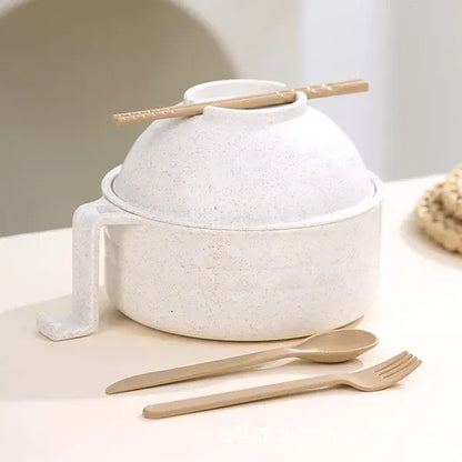 🔥 5-Piece Wheat Straw Ramen Bowl Draining Design Microwave Safe Noodle Cooke with Chopsticks🍜