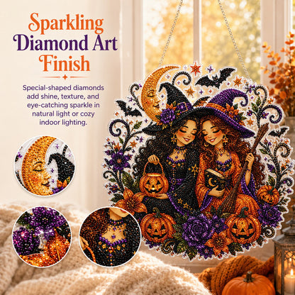 🔥Last Day 49% OFF - 🧙‍♀️🎃Halloween Witch Friendship Diamond Art Window Suncatcher
