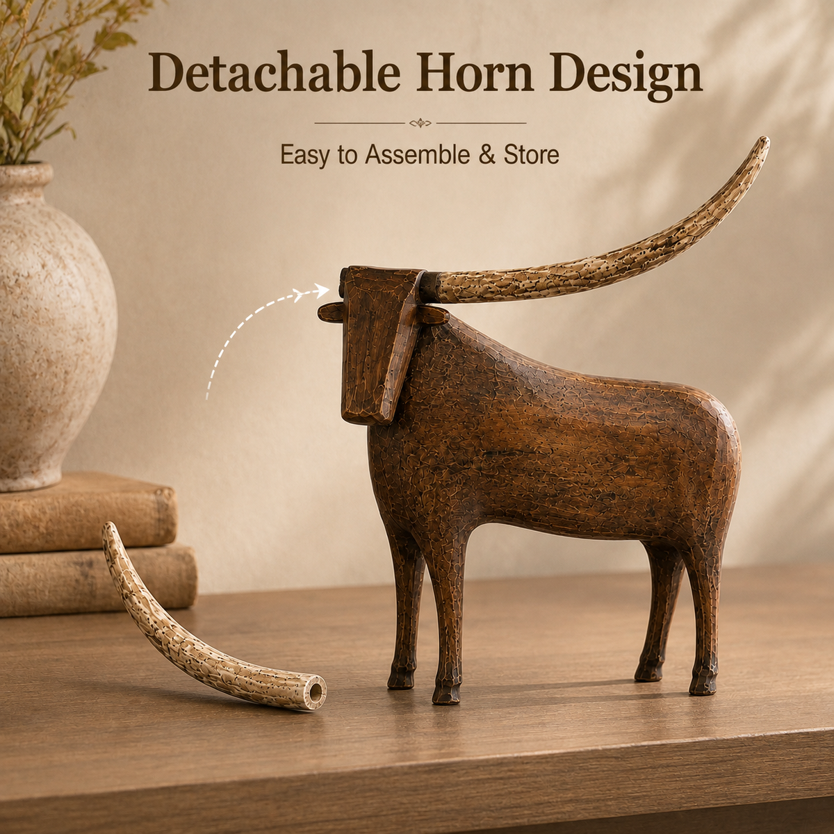 🐂✨ Vintage Longhorn Bull Sculpture – Rustic Western Charm & Bold Home Decor 🤠🏡