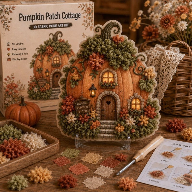 ⏰Last day Promotion 🔥-Whimsical Village 3D Fabric Poke Art Kit