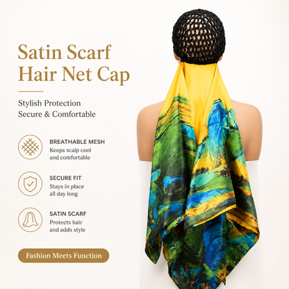 2-in-1 Hair Net & Satin Scarf Bonnet – Multi-Way Styling
