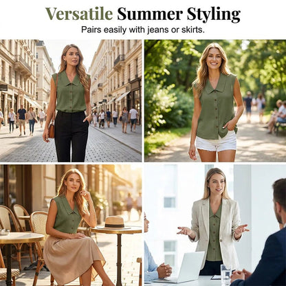 Women’s V-Neck Button-Down Top