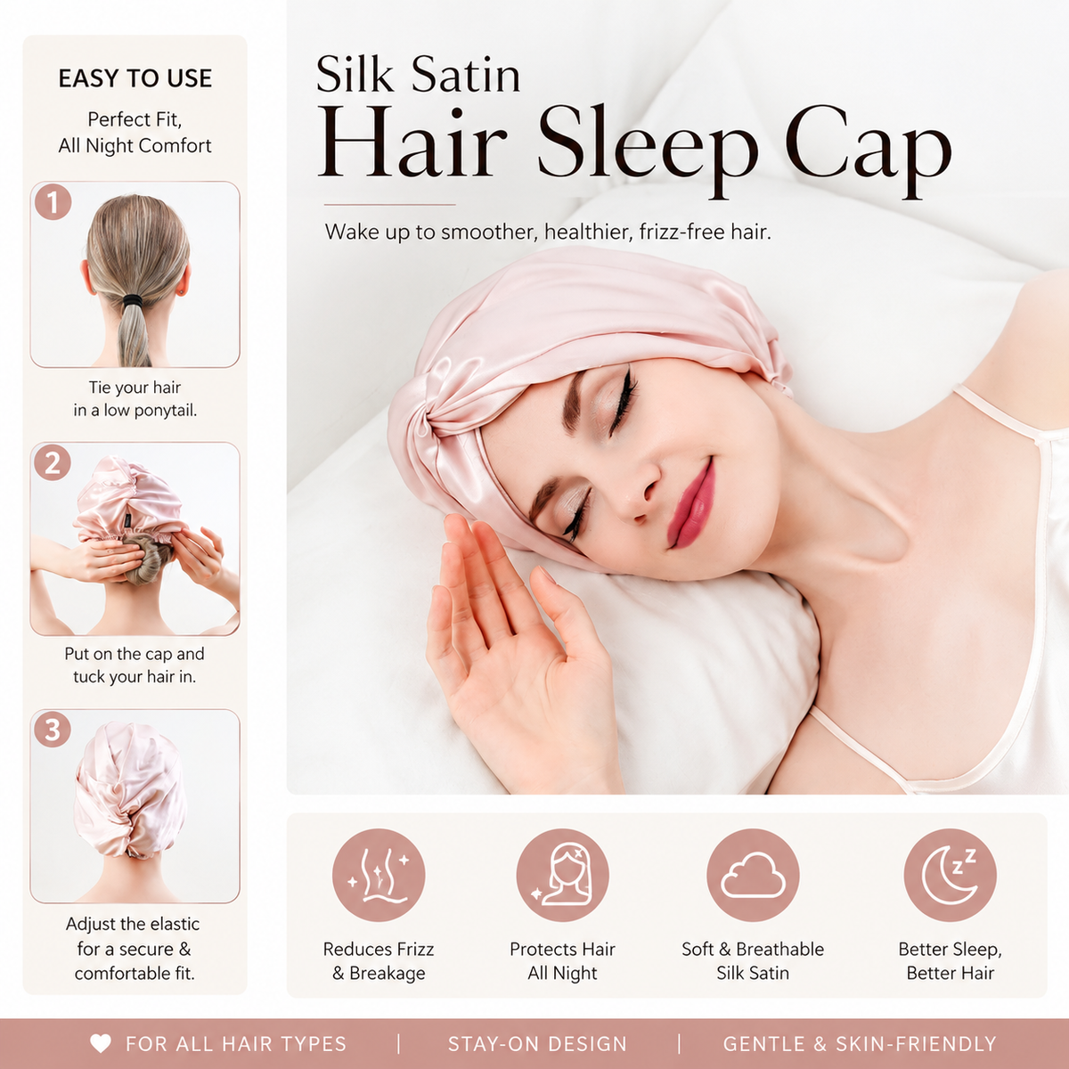 Luxury Satin Sleep Turban- Double Lined 19 Momme Silk Turban