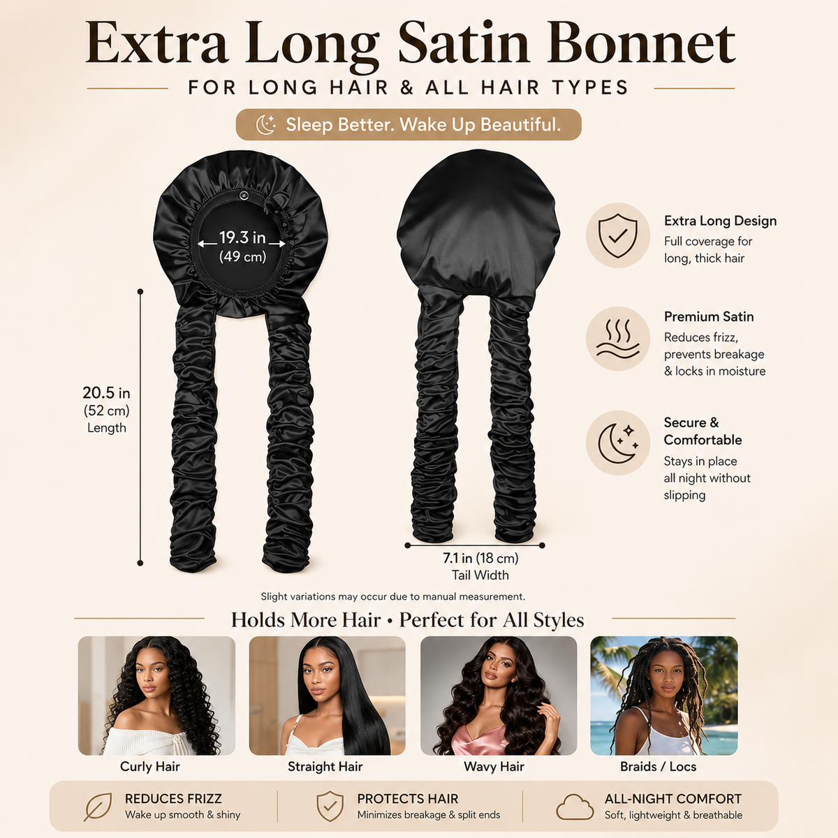 2-in-1 Heatless Curling Wrap Bonnet – Satin Sleep Cap for Effortless Curls & Hair Protection