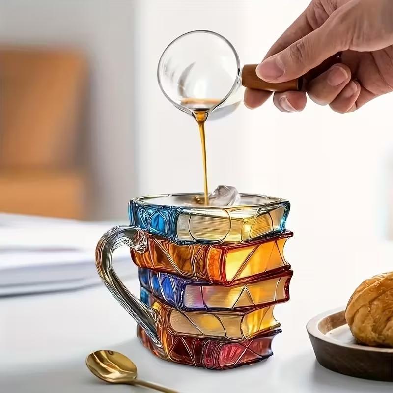 📚☕✨ Hand-Painted 3D Book Stack Glass Mug – Cozy Reader Gift for Book Lovers! 💕📖🌟