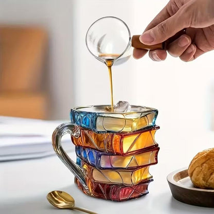📚☕✨ Hand-Painted 3D Book Stack Glass Mug – Cozy Reader Gift for Book Lovers! 💕📖🌟